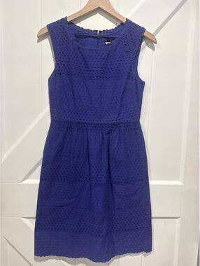 J.Crew Royal Blue Eyelet Sleeveless Cotton Dress, Size 2